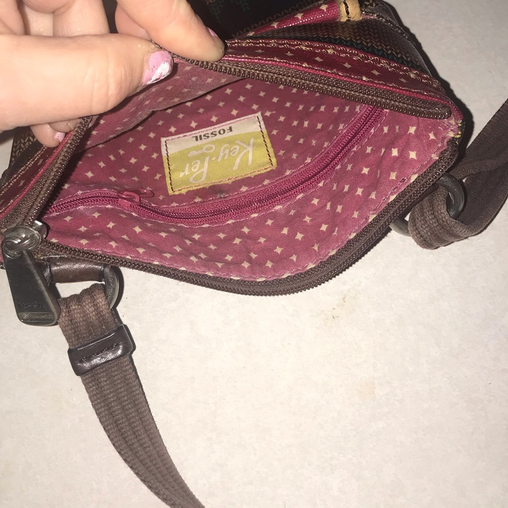 Nwot Leather Fossil crossbody Key Per bag multicolor southwestern - Picture 5 of 5